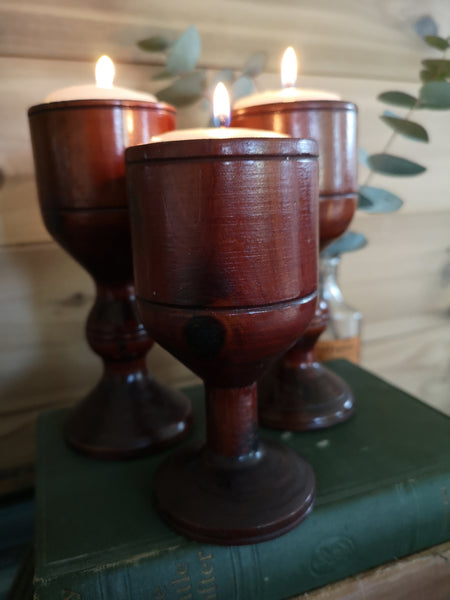 Wood candle holder goblets